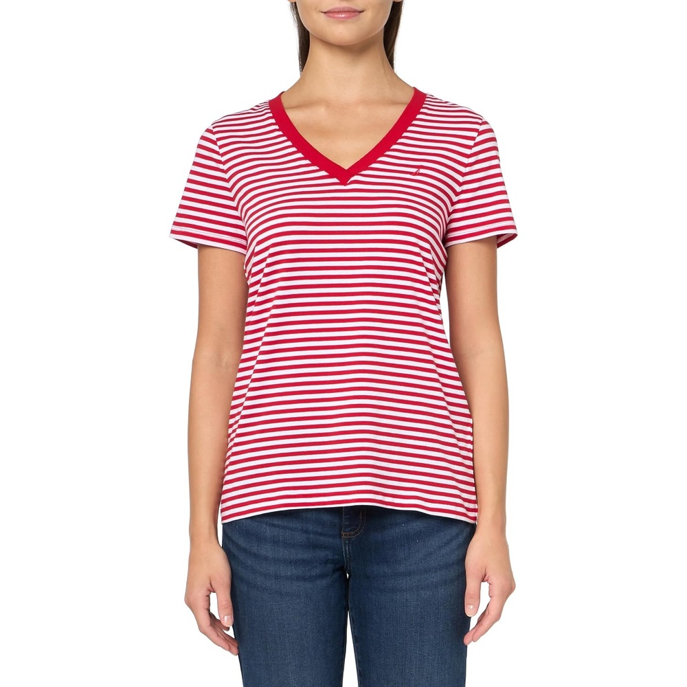 image:imageNautica Womens Solid VNeck Short Sleeve TShirtScarletBright White