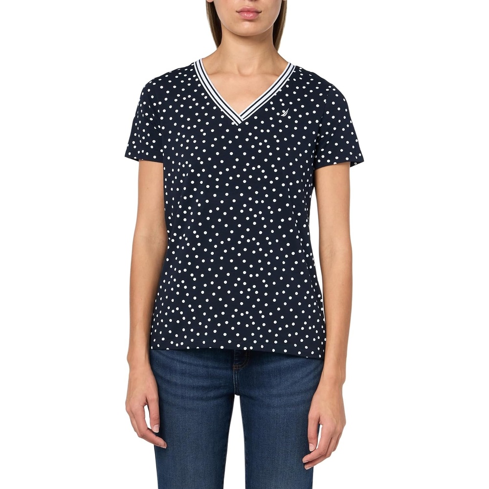 image:imageNautica Womens Solid VNeck Short Sleeve TShirtSky CaptainBright White