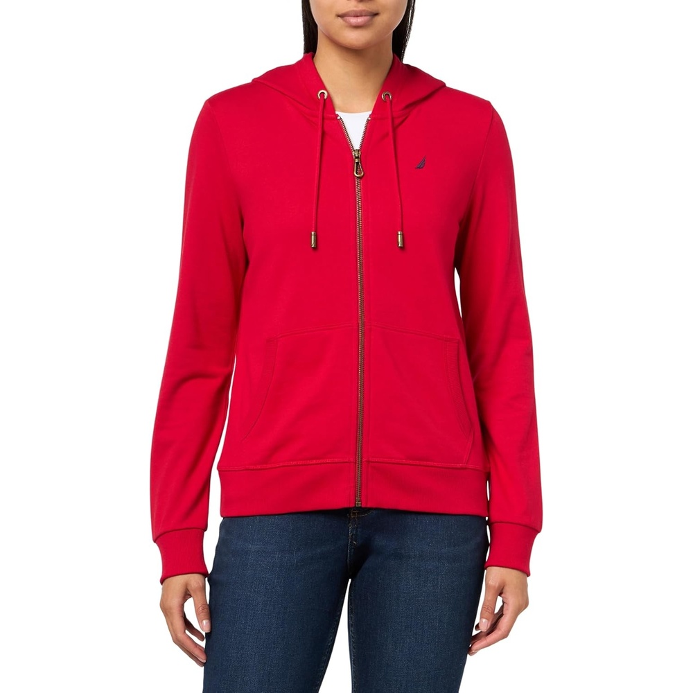 image:imageNautica Womens Solid Zipper Long Sleeve Hoodie SweatshirtScarlet