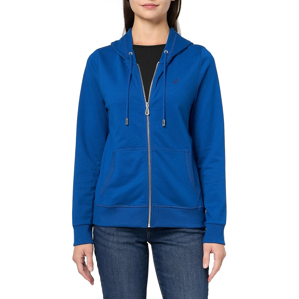 image:imageNautica Womens Solid Zipper Long Sleeve Hoodie SweatshirtTrue Blue