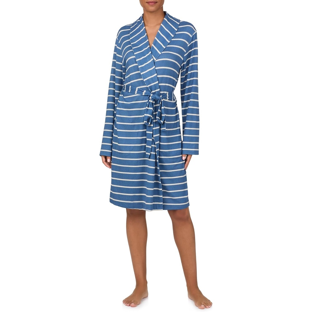 image:imageNautica Womens UltraSoft Robe Lightweight amp Cozy Long Sleeve Knee Length Bathrobe Sweater Knit Sleepwear amp LoungewearBlue Stripe