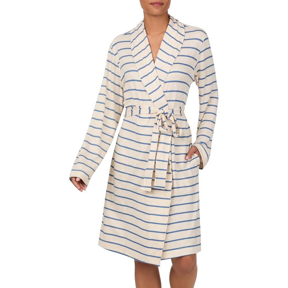 image:imageNautica Womens UltraSoft Robe Lightweight amp Cozy Long Sleeve Knee Length Bathrobe Sweater Knit Sleepwear amp LoungewearOatmeal Stripe