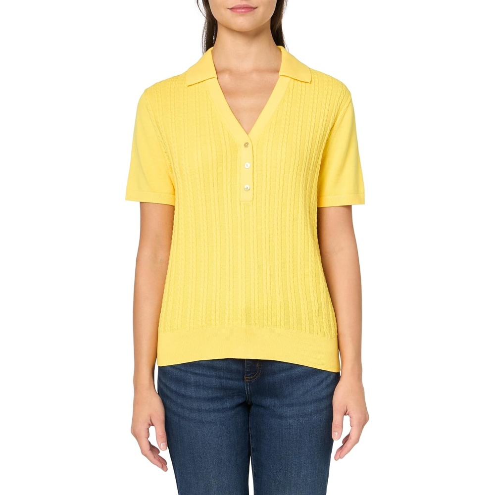 image:imageNautica Womens VNeck Cable Polo Long SleeveLemon Zest