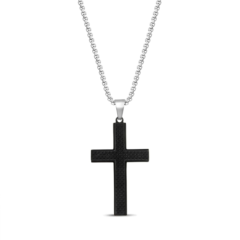 image:imageNautica Woven Black Cross Necklace for Men Stainless Steel 24 Inches