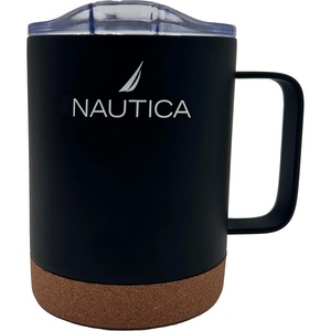 NAUTICA Insulated 12 oz Stainless Steel Mug with Spill-Resistant Lid & Cork Base, Hot or cold beverages. (Red)(Black)