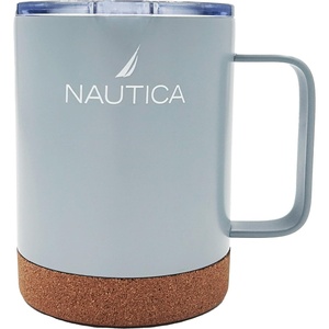 NAUTICA Insulated 12 oz Stainless Steel Mug with Spill-Resistant Lid & Cork Base, Hot or cold beverages. (Red)(Light Grey)