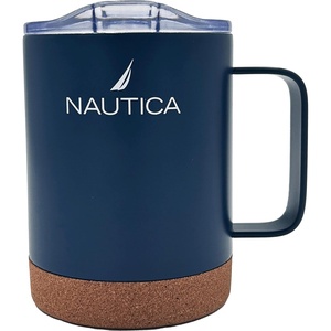 NAUTICA Insulated 12 oz Stainless Steel Mug with Spill-Resistant Lid & Cork Base, Hot or cold beverages. (Red)(Navy)