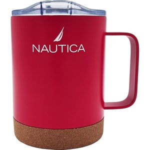 NAUTICA Insulated 12 oz Stainless Steel Mug with Spill-Resistant Lid & Cork Base, Hot or cold beverages. (Red)(Red)