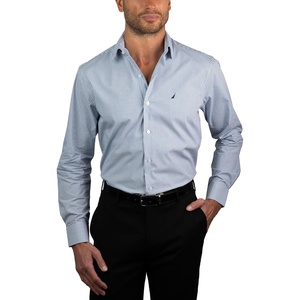 NAUTICA Slim Fit 100% Cotton Mens Dress Shirts Long Sleeve Wrinkle Resistant Formal(Blue Check)