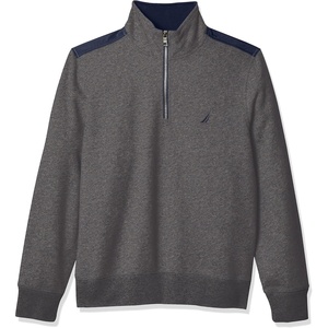 NAUTICA mens Solid 1/4 Zip Fleece Sweatshirt(Charcoal Heather)