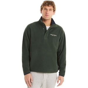 NAUTICA mens Solid 1/4 Zip Fleece Sweatshirt(Deep Forest)