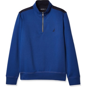 NAUTICA mens Solid 1/4 Zip Fleece Sweatshirt(Monaco Blue)