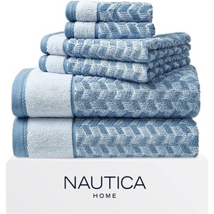 Nautica – Bath Towel Set, Cotton Bath, Hand & Washcloths, Plush, Absorbent & Quick-Dry, Chevron Print, Americana Decor, Set of 6, Zane Blue(Zane Chevron)