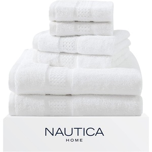 Nautica – Bathroom Towels, Soft Cotton Washcloth, Bath & Hand Towel Set, Highly Absorbent & Quick Dry, Zero Twist, Set of 6, College Dorm Room Essentials (Oceane Dark Grey)(Oceane White)