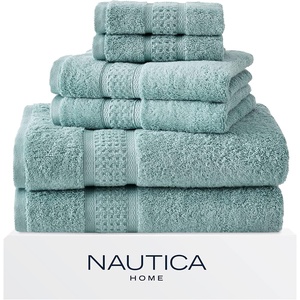 Nautica – Bathroom Towels, Soft Cotton Washcloth, Bath & Hand Towel Set, Highly Absorbent & Quick Dry, Zero Twist, Set of 6, College Dorm Room Essentials (Oceane Dark Grey)(Oceane Turquoise)