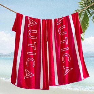 Nautica – Beach Towels Oversized, 2 Pack Cotton Velour Towel Set, 36×68, Plush, Absorbent & Quick-Dry Beach Essentials, Striped Americana Decor, Berry Pink(Logo Stripe Pink)