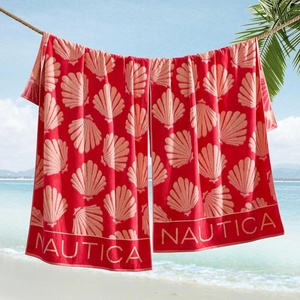 Nautica – Beach Towels Oversized, 2 Pack Cotton Velour Towel Set, 36×68, Plush, Absorbent & Quick-Dry Beach Essentials, Striped Americana Decor, Berry Pink(Seashell Seashore Pink)