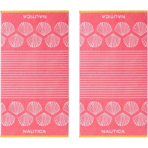 Nautica – Beach Towels Oversized, 2 Pack Cotton Velour Towel Set, 36×68, Plush, Absorbent & Quick-Dry Beach Essentials, Striped Americana Decor, Berry Pink(Shell Border Pink)