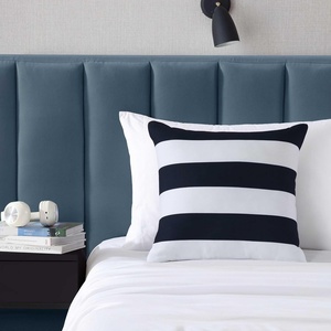 Nautica – Decorative Pillow, Cotton Canvas Coastal Throw Pillow with Textured Embroidered Anchor Design, Pillow for Couch or Bed, 20″ x 20″, Ships Wheel Blue(Sailor Stripe Blue)