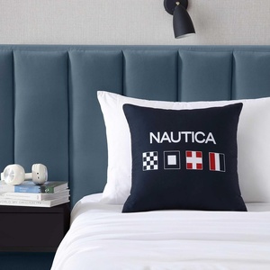 Nautica – Decorative Pillow, Cotton Canvas Coastal Throw Pillow with Textured Embroidered Anchor Design, Pillow for Couch or Bed, 20″ x 20″, Ships Wheel Blue(Flag Blue)