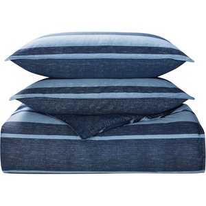 Nautica – Queen Comforter Set, Reversible Bedding with Matching Shams, Stripe Room Decor, College Dorm Room Essentials (Bay Shore Navy)(Navy/Blue)