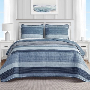 Nautica – Queen Quilt Set, Reversible Bedding with Matching Shams, Stripe Room Decor Lightweight Bed Set, College Dorm Room Essentials (Ridgeport Beige)(Ridgeport Medium Blue)