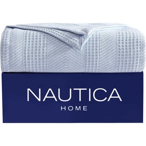 Nautica – Queen Size Blanket, Yarn Dyed Cotton Bedding with Chevron Stripe Design, Soft Blanket for Bed or Couch, College Dorm Room Essentials (Chevron Navy)(Chevron Light Blue)