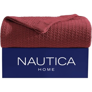Nautica – Twin Blanket, Diamond Weave Cotton Bedding, Medium-Weight for All Seasons, Ideal Dorm Essentials, Oeko-Tex Certified (Baird Grey)(Baird Red)
