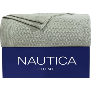 Nautica – Twin Blanket, Diamond Weave Cotton Bedding, Medium-Weight for All Seasons, Ideal Dorm Essentials, Oeko-Tex Certified (Baird Grey)(Baird Sage Green)