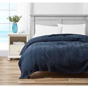 Nautica – Twin Blanket, Woven Textured Cotton Bedding, Ideal for Bed or Couch, Dorm Essentials, Oeko-Tex Certified (Rope Stripe Navy)(Navy)
