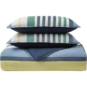 Nautica – Twin Comforter Set, Reversible Bedding with Matching Sham, Stripe Room Decor, College Dorm Room Essentials (Dover Blue)(Queen)