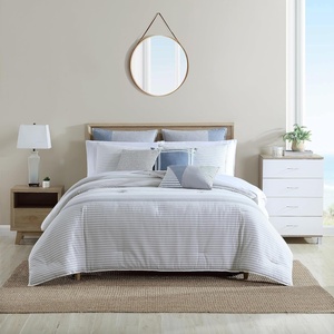 Nautica – Twin Comforter Set, Reversible Cotton Bedding with Matching Sham, Medium-Weight, Dorm Essentials, Oeko-Tex Certified (Fairwater Blue)(Light Grey/White/Dark Grey)