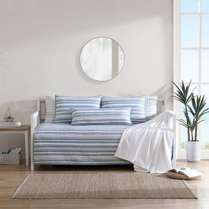 Nautica – Twin Quilt Set, 100% Cotton Bedding with Matching Sham, Reversible Stripe and Anchor Design, Lightweight for Year-Round Layering (Jettison Blue)(Daybed)