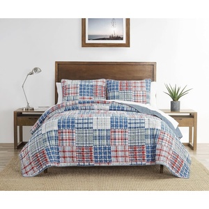 Nautica – Twin Quilt Set, Reversible Bedding with Matching Sham, Patchwork Plaid Room Decor, Lightweight Bed Set, College Dorm Room Essentials (Raeford Blue)(Raeford Blue/Red/Green)