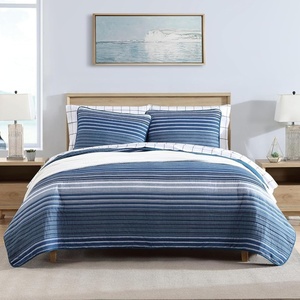 Nautica – Twin Quilt Set, Reversible Bedding with Matching Sham, Stripe Room Decor, Lightweight Bed Set, College Dorm Room Essentials (Coveside Blue)(Dark Blue/Medium Blue)