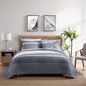 Nautica – Twin Quilt Set, Reversible Bedding with Matching Sham, Stripe Room Decor, Lightweight Bed Set, College Dorm Room Essentials (Coveside Blue)(Medium Grey/Dark Grey/White)
