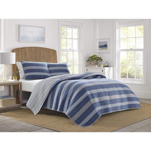 Nautica – Twin Quilt Set, Reversible Bedding with Matching Sham, Stripe Room Decor, Lightweight Bed Set, College Dorm Room Essentials (Saltmarsh Blue)(Saltmarsh Blue/Grey)