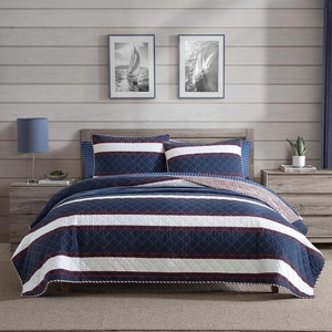 Nautica – Twin Quilt Set, Super Soft Reversible Bedding with Matching Sham, Striped Home Decor (Wesley Navy, Twin)(Wesley Navy)