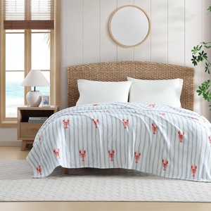 Nautica – Twin Size Blanket, Ultra-Soft Plush Blanket, Medium Weight Cozy Bedding, Americana Decor with Lobster Stripe Design(Lobster Watercolor Stripes Blue)