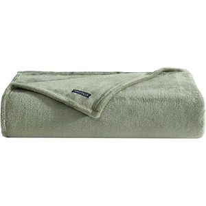 Nautica – Twin Size Blanket, Ultra-Soft Plush Fleece for Bed or Couch, Medium Weight Bedding for All-Season Comfort (Brown)(Solid Green)