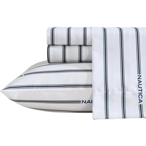 Nautica – Twin Size Sheet Set, Microfiber Bedding with Deep Pocket Fitted Sheet, Bed Sheets with Matching Pillowcase, Coxswain Stripe(Inline Green)
