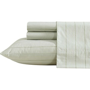 Nautica – Twin XL Size Sheets Set, Crisp & Tailored Floral Bedding with a Smooth Cotton Percale, Bed Sheets with Matching Pillowcase & Fitted Sheet (Breezy Bloom Blue)(Ellipse Stripe Green)