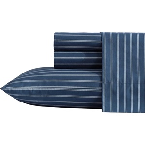 Nautica – Twin XL Size Sheets Set, Crisp & Tailored Floral Bedding with a Smooth Cotton Percale, Bed Sheets with Matching Pillowcase & Fitted Sheet (Breezy Bloom Blue)(Richmond Stripe)