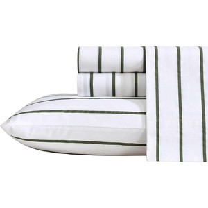 Nautica – Twin XL Size Sheets Set, Crisp & Tailored Floral Bedding with a Smooth Cotton Percale, Bed Sheets with Matching Pillowcase & Fitted Sheet (Breezy Bloom Blue)(Brenton Stripe Ivory)