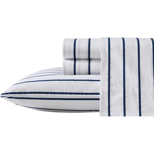 Nautica – Twin XL Size Sheets Set, Crisp & Tailored Floral Bedding with a Smooth Cotton Percale, Bed Sheets with Matching Pillowcase & Fitted Sheet (Breezy Bloom Blue)(Brenton Stripe Navy Blue)