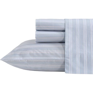 Nautica – Twin XL Size Sheets Set, Crisp & Tailored Floral Bedding with a Smooth Cotton Percale, Bed Sheets with Matching Pillowcase & Fitted Sheet (Breezy Bloom Blue)(Tayleur Stripe Blue)