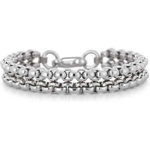 Nautica 11 mm Double Row Box Chain Bracelet for Men Oxidized Stainless Steel 8.5 Inches