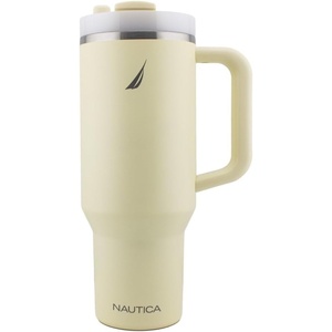 Nautica 40 oz Large Insulated Tumbler with Handle & Straw with screw on cap, Reusable Water Bottle Stainless Steel Travel Mug for Hot Cold or Iced Drink, BPA-Free, Fits Car Cup Holders (Light Blue)(Light Yellow)