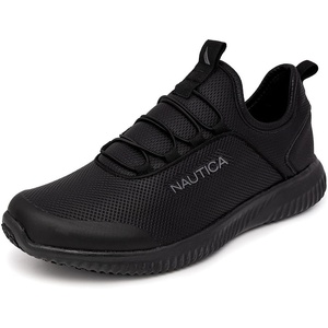 Nautica Black Non Slip Slip On/Lace-Up Work Shoes, Safety Water Resistant Chef Kitchen Trabajo Zapatos Restaurant or Food Service Sneakers – Comfortable and Lightweight for Men and Women(Leda Black 1)