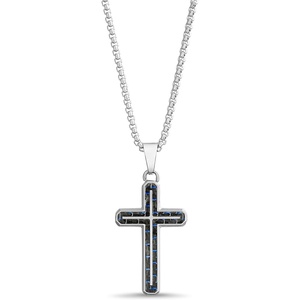 Nautica Blue Carbon Fiber Black Cross Necklace for Men Stainless Steel 24 Inches